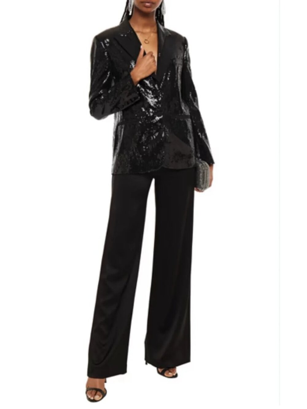 NWT $1855 Dundas Faille Trimmed Sequined Stretch Tulle Blazer Black Size 4
